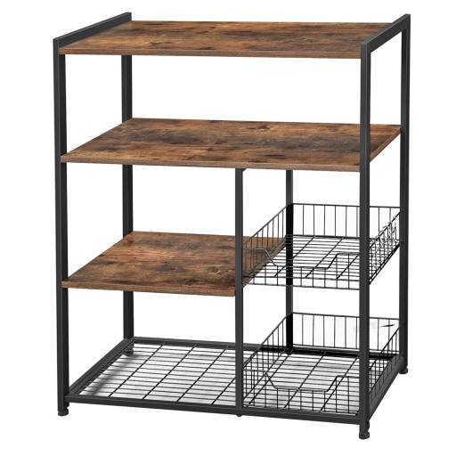 Baker's Rack, Kitchen Island с 2 металлическими корзинами, полками и крючками,