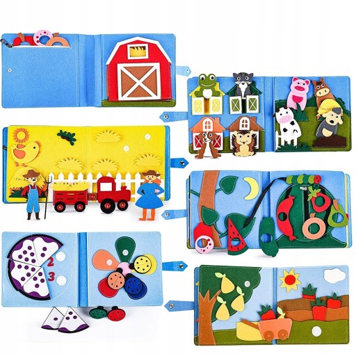 CICHA KSIĄŻKA MONTESSORI 3D QUIET BOOK DO ĆWICZEŃ FILCOWYM 12 TEMATÓW DUŻA