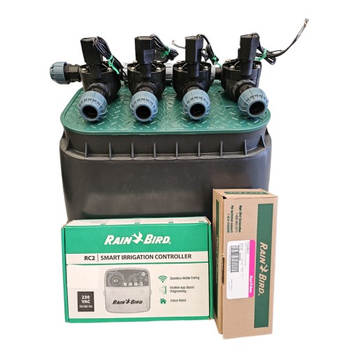 Zestaw Rain Bird HV 4 sekcje Sterownik RC2 WiFi Czujnik Studzienka PE 32