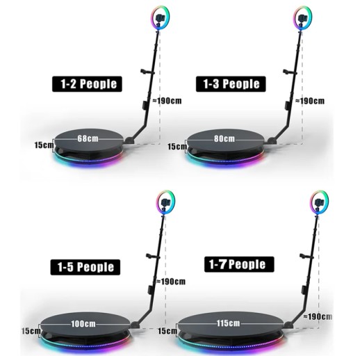 Фотобудка 360 с чемоданом + серебряная стена RGB LED кабина 115см ВАШ ЛОГОТИП!