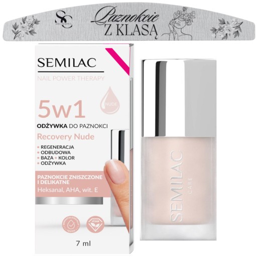 Semilac Odżywka do paznokci RECOVERY NUDE 5w1 beżowa nail power + PILNIK