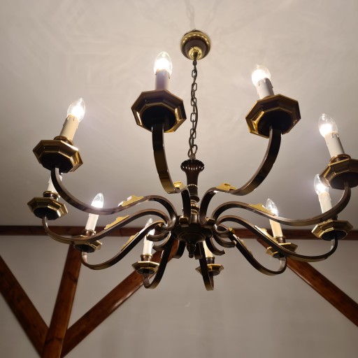STYLOWY ŻYRANDOL MOSIĘŻNY 10-RAMIENNY,PRZEKRÓJ79CM