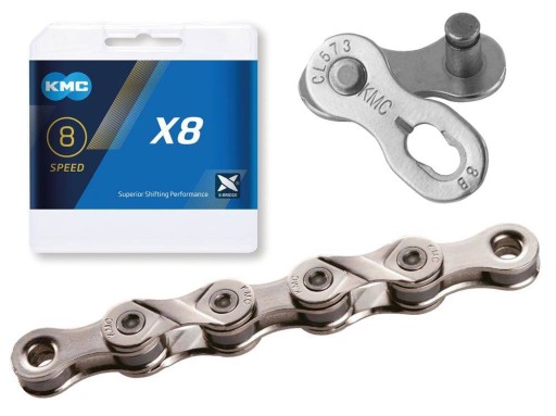 Велосипедная цепь KMC X8, серебристая, 6/7/8 скоростей (X8.99), звено MissingLink
