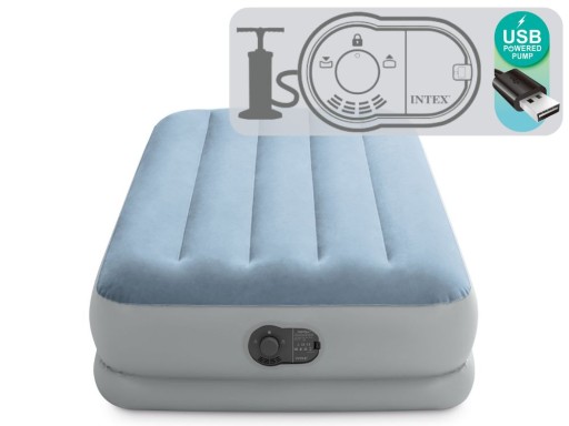 Спальная кровать с надувным матрасом и велюровым USB-насосом Intex, МОДЕЛЬ 2024 г.