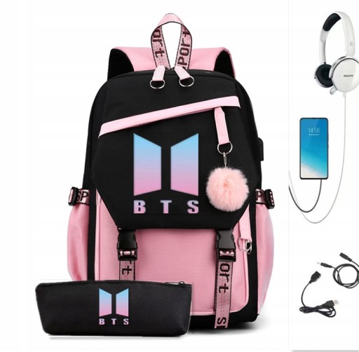 BTS KPOP Школьный рюкзак Повседневный рюкзак USB