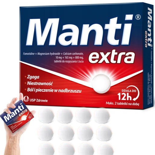 Manti Extra 12 tabletek Lek na Zgagę Niestrawność