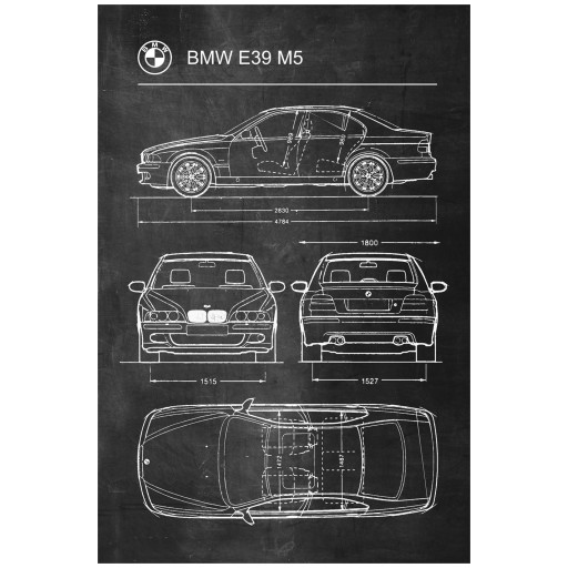 BMW E39 M5 Ретро Патентный Плакат A1+ Схема
