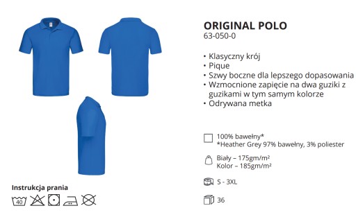 ОРИГИНАЛЬНАЯ ФУТБОЛКА ПОЛО FRUIT OF THE LOOM Синяя XXXL