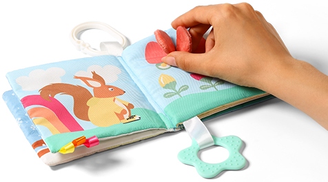 BABYONO MIĘKKA KSIĄŻECZKA SENSORYCZNA GRYZAK SZELEŚCIK METKI