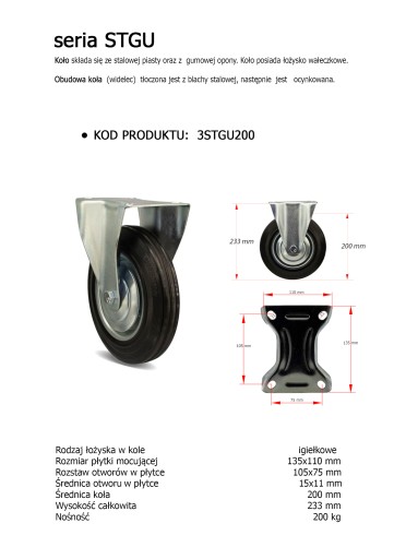 3stgu200 Koło fi 200 wózek regał szafka 200kg