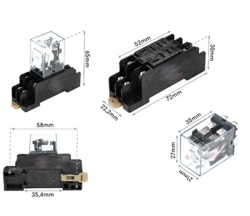 PRZEKAŹNIK z podstawką 12V DC 2x4A 1x8A stycznik no nc styki cewka 12 v a b