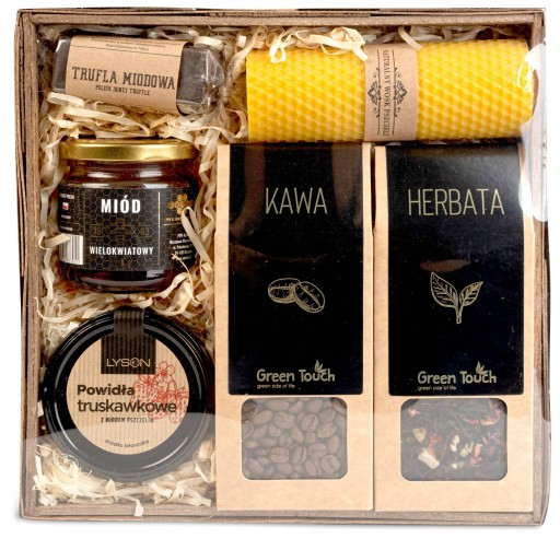 Подарочная корзина с чаем, джем и свечой кофе