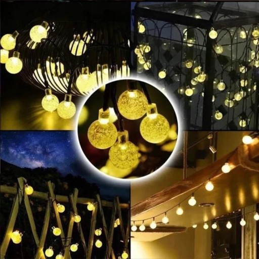 GIRLANDA SOLARNA OGRODOWA KULKI 20 LED CZUJNIK ZMIERZCHU LAMPKI OGRODOWE 5m