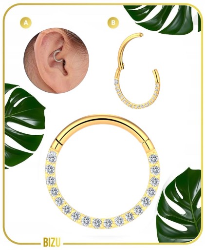 Kolczyk PIERCING Clicker złoty KÓŁKO z cyrkoniami SEPTUM Daith TYTAN 1,0/10
