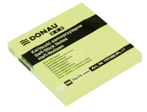 BLOCZEK SAMOPRZYLEPNY DONAU ECO, 76X76MM, 10x100 KART., JASNOŻÓŁTY
