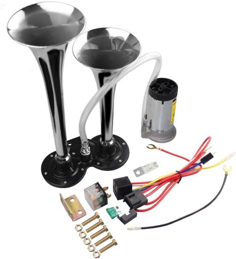 Klakson z kompresorem do dowolnego pojazdu 12V Gampro 150dB chrom