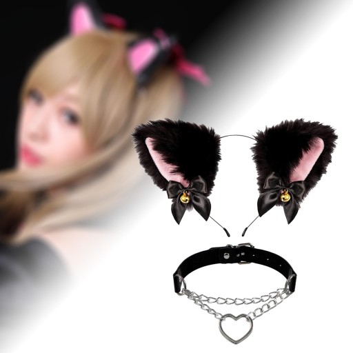 Kattenoren hoofdband i ледерен кеттинг аниме орен хаарбанд Chain Choker