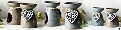 KOMINEK CERAMICZNY olejki eteryczne zapachowe woski PRZYWIESZKA SERCE szary