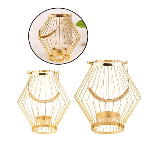 Zestaw Świecznik Lampion glamour złoty metalowy Altom Design dekoracja