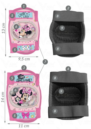 4x ochraniacze kask koszyk rękawiczki dzwonek wiatrak wstążki Minnie Miki