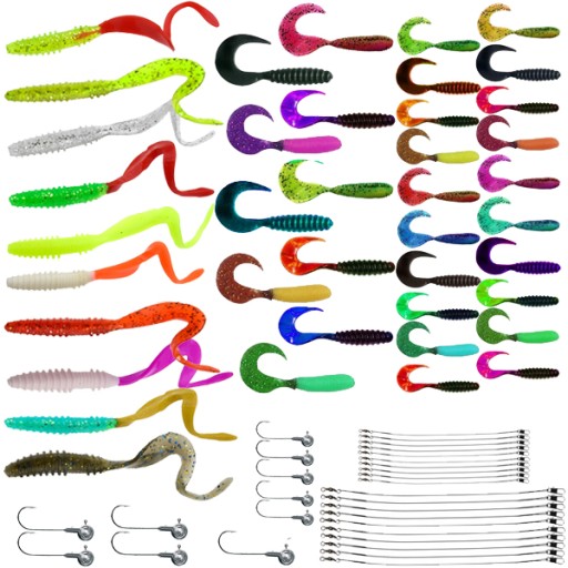 ZESTAW PRZYNĘT 75szt TWISTER 10cm 7cm 4cm PRZYPONY GŁÓWKI jigowe SPINNING