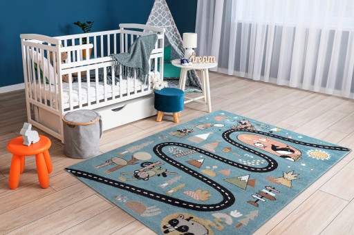 Dywan dziecięcy FUN Route ulica zwierzęta zwierząt niebieski 280x370 cm