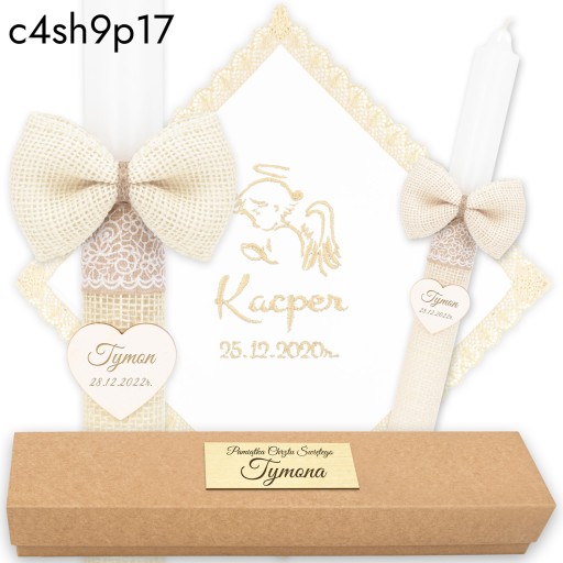 КРЕЩЕННАЯ СВЕЧА, БЕЛАЯ С ВЫШИВКОЙ КРЕЩЕННАЯ ОДЕЖДА + КОРОБКА, стиль бохо