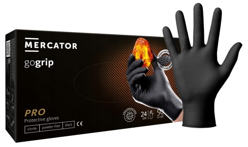 RĘKAWICZKI NITRYLOWE GRUBE GOGRIP BLACK M 50 SZTUK