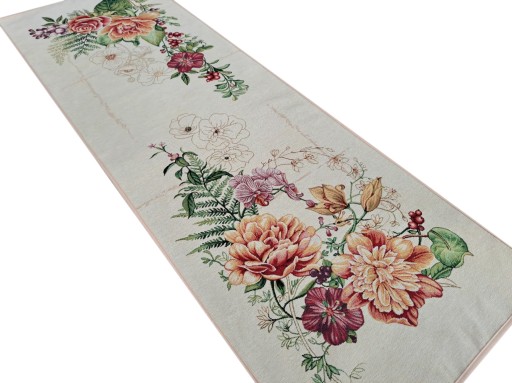 Bieżnik gobelinowy w kwiaty 47x140 cm beżowy