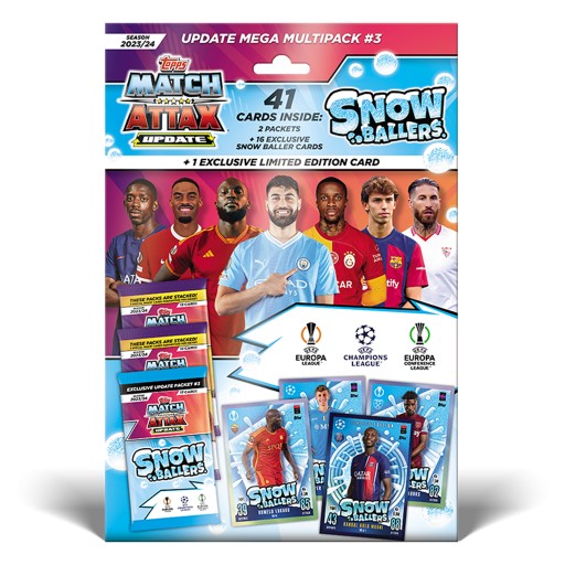 Мультипак футбольных карточек Mega Update 3 Match Attax 2024 Topps Snow Baller