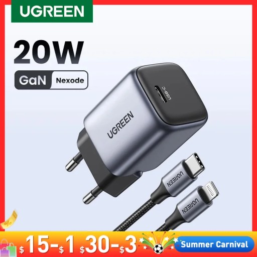 UGREEN 20 Вт 30 Вт GaN PD зарядное устройство Быстрое зарядное устройство USB типа C USB C PD3.0 QC3.0
