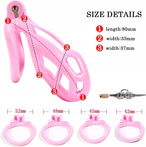 LEKKI RÓŻOWY PAS CNOTY COBRA CHASTITY 4 PIERŚCIENIE M