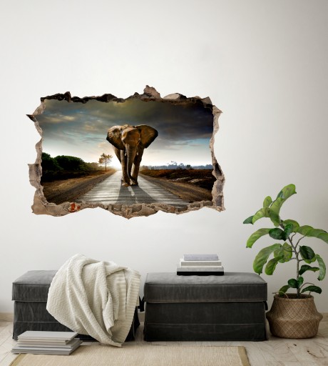 ФОТОобои 3D наклейка на стену с отверстиями ELEPHANT ROAD