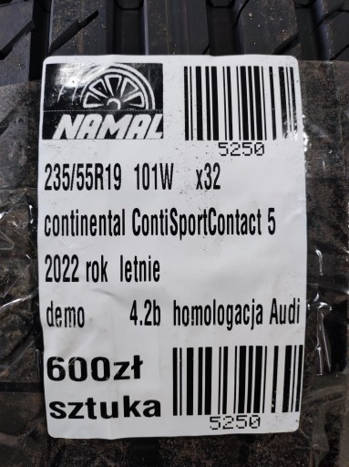 235/55r19 Continental ContiSportContact 5 новые летние шины АО 5250
