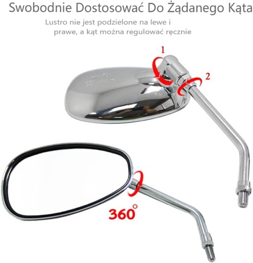Chromowane Boczne Lusterka Motocyklowe Uniwersalne M10