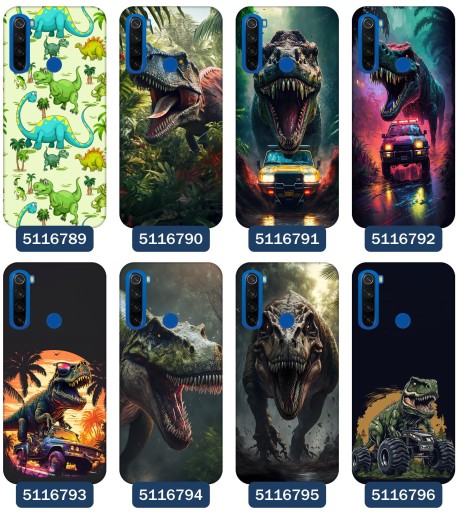 Etui do Xiaomi Redmi Note 8T Wzory Dinozaury Tyranozaur Rex Brontozaur