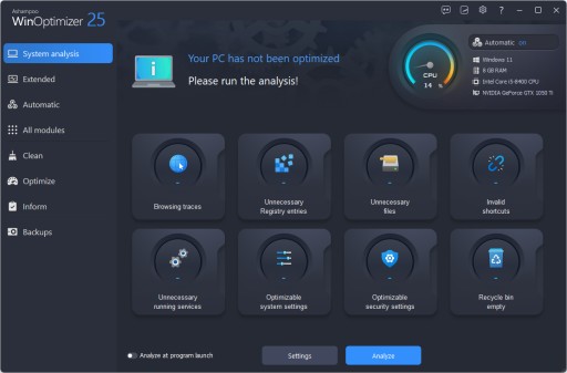 Оптимизатор Windows WinOptimizer 25 Ashampoo