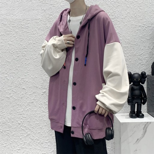 Jackets Men Patchwork Handsome Casual Baggy Hooded