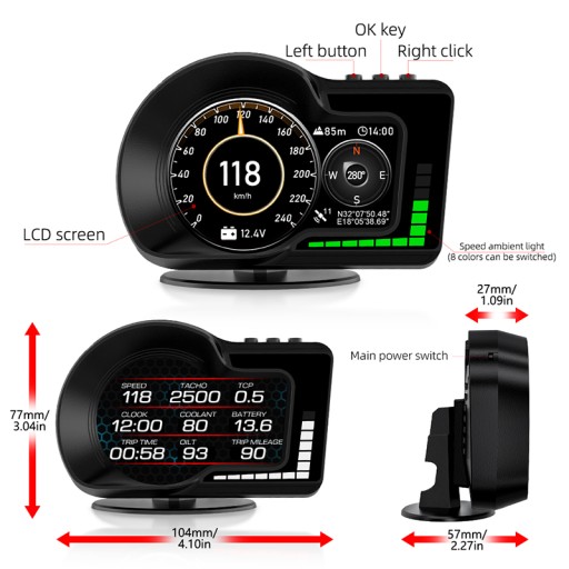 Автомобильный проекционный дисплей GPS-спидометр OBD2 Smart LCD Цифровой одометр