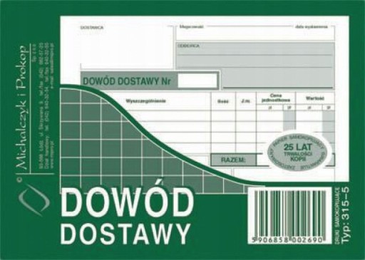 DOWÓD DOSTAWY DRUKI 80 KARTEK MICHALCZYK I PROKOP