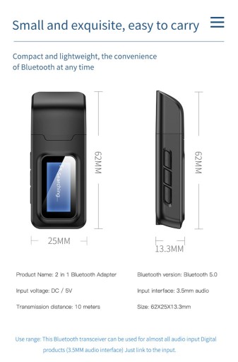 АДАПТЕР BLUETOOTH 5.0 ПРИЕМНИК ПЕРЕДАЧИ VIKEFON