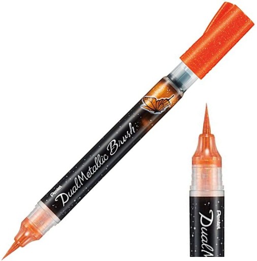 PISAK PĘDZELKOWY do kaligrafii Pentel Brush Pen Dual Metallic POMARAŃCZOWY