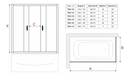 Шторка CABIN 150x70 для ванны - ЧЕРНЫЙ