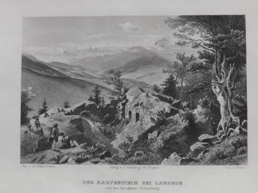 Гравюра на стали DER KARPENSTEIN BEI LANDECK - KARPIEŃ LĄDEK ZDRÓJ 1888