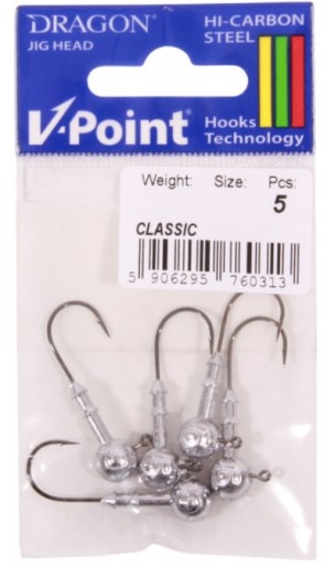 Mocna i ostra Główka jigowa do gum DRAGON V-POINT CLASSIC 6/0 30g 5szt