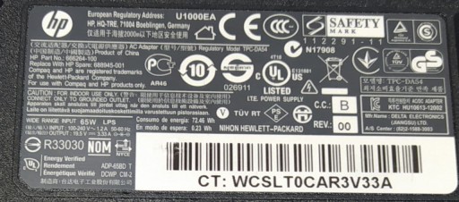 Оригинальный блок питания HP 19,5 В, 3,33 А, 65 Вт, 7,4*5,0*12,5 ФВ