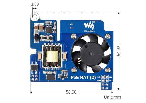 Шляпка Power over Ethernet (D) для Raspberry Pi 3B+/4