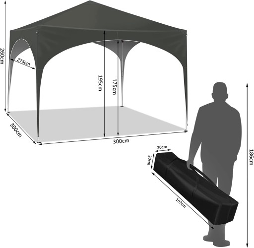 САДОВЫЙ ПАВИЛЬОН UV 50 Pop-Up PE серый 3x3x2,5