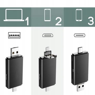 Устройство чтения карт памяти SD TF 3в1 USB USB-C MICRO USB