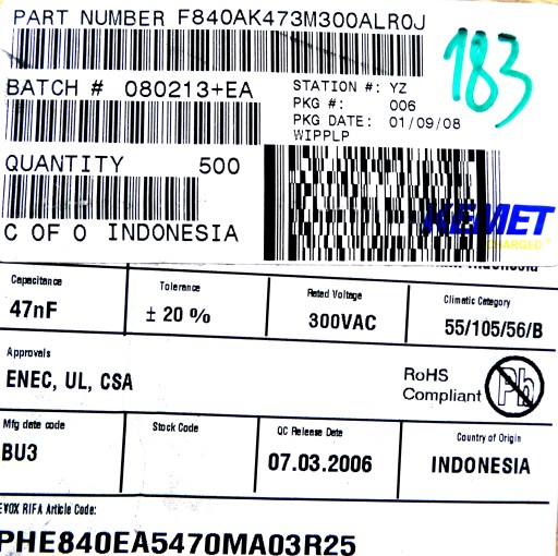 Фольга RIFA 0.047мкФ 47нФ 20% 300В AC 10шт
